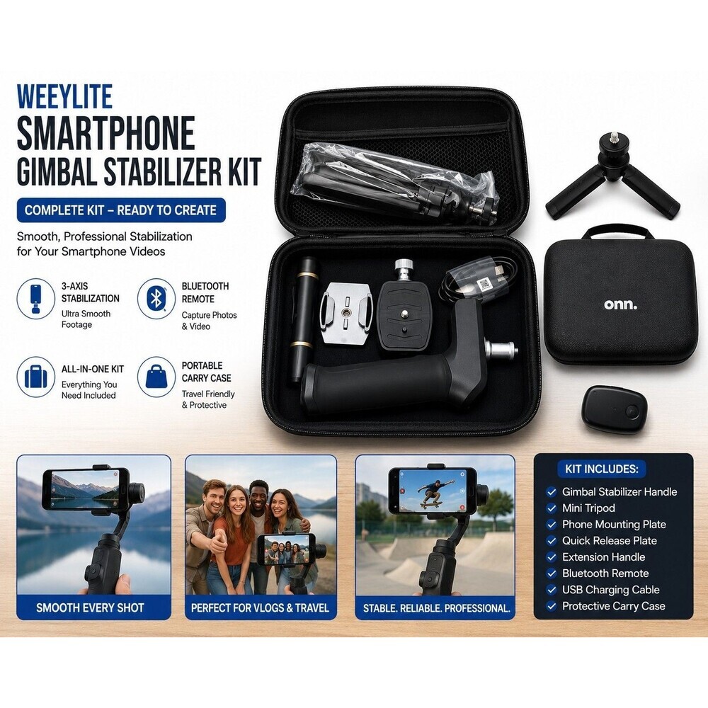 Weeylite Smartphone Gimbal Stabilizer Kit ONN Case Tripod Neewer Remote Tested